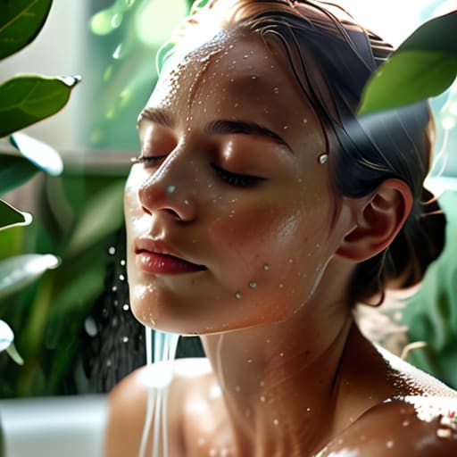Woman using a facial steamer at home.
